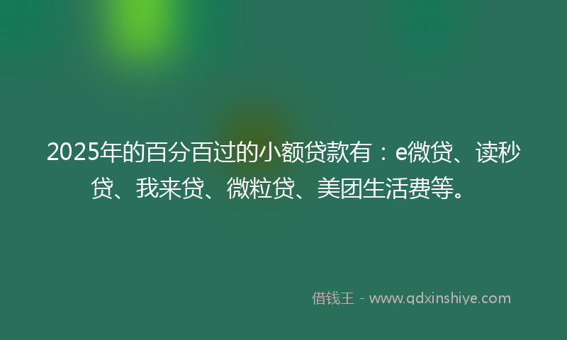 2025年的百分百过的小额贷款有：e微贷、读秒贷、我来贷、微粒贷、美团生活费等。