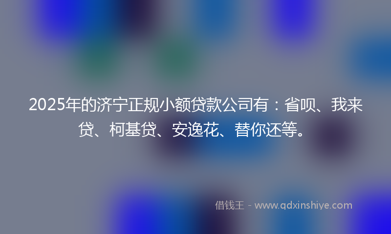 2025年的济宁正规小额贷款公司有：省呗、我来贷、柯基贷、安逸花、替你还等。
