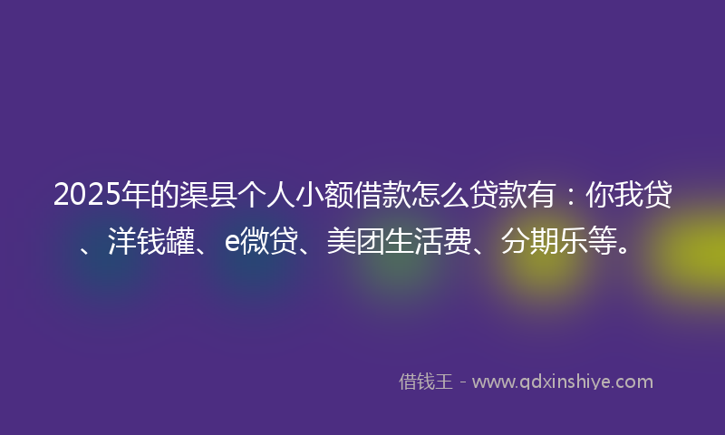 2025年的渠县个人小额借款怎么贷款有：你我贷、洋钱罐、e微贷、美团生活费、分期乐等。