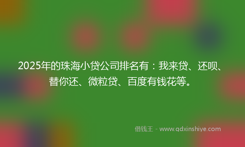 2025年的珠海小贷公司排名有：我来贷、还呗、替你还、微粒贷、百度有钱花等。