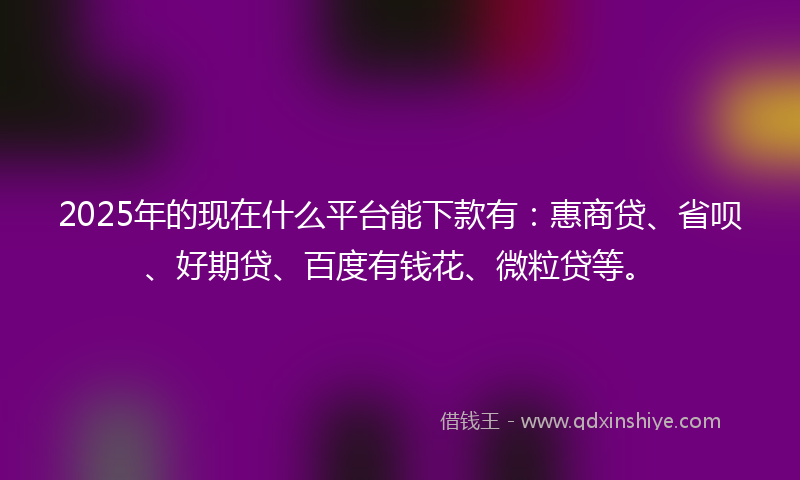2025年的现在什么平台能下款有：惠商贷、省呗、好期贷、百度有钱花、微粒贷等。