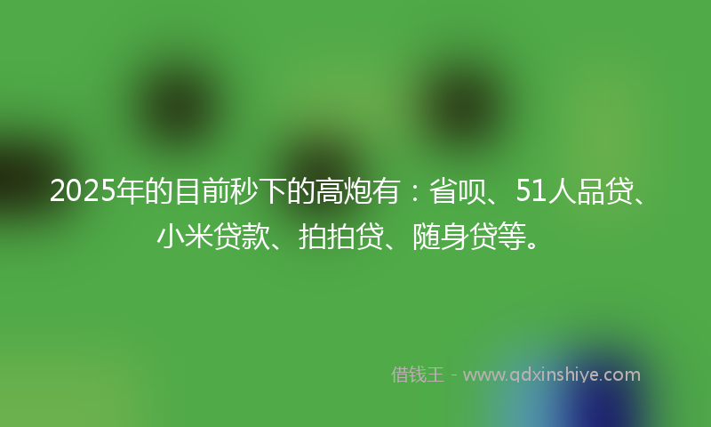 2025年的目前秒下的高炮有：省呗、51人品贷、小米贷款、拍拍贷、随身贷等。
