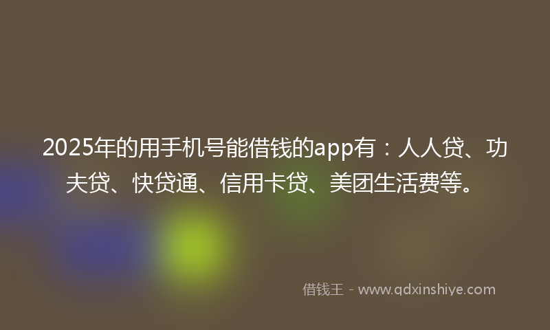 2025年的用手机号能借钱的app有：人人贷、功夫贷、快贷通、信用卡贷、美团生活费等。