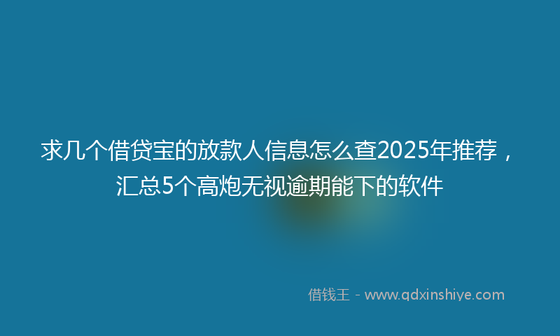 求几个借贷宝的放款人信息怎么查2025年推荐，汇总5个高炮无视逾期能下的软件