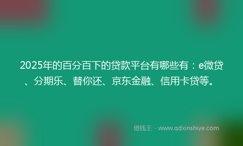 2025年的百分百下的贷款平台有哪些有：e微贷、分期乐、替你还、京东金融、信用卡贷等。