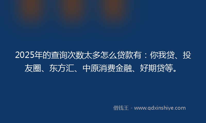 2025年的查询次数太多怎么贷款有：你我贷、投友圈、东方汇、中原消费金融、好期贷等。