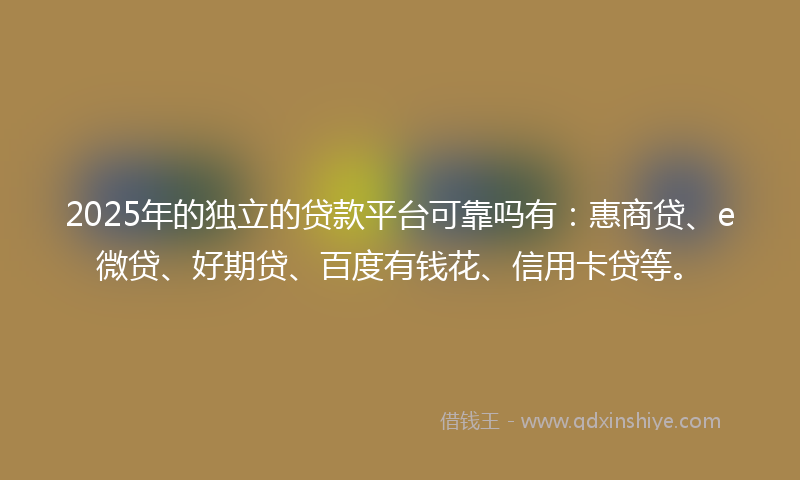 2025年的独立的贷款平台可靠吗有:惠商贷、e微贷、好期贷、百度有钱花、信用卡贷等。