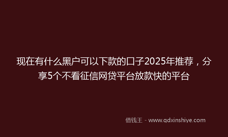 现在有什么黑户可以下款的口子2025年推荐，分享5个不看征信网贷平台放款快的平台