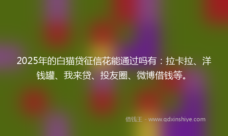 2025年的白猫贷征信花能通过吗有：拉卡拉、洋钱罐、我来贷、投友圈、微博借钱等。