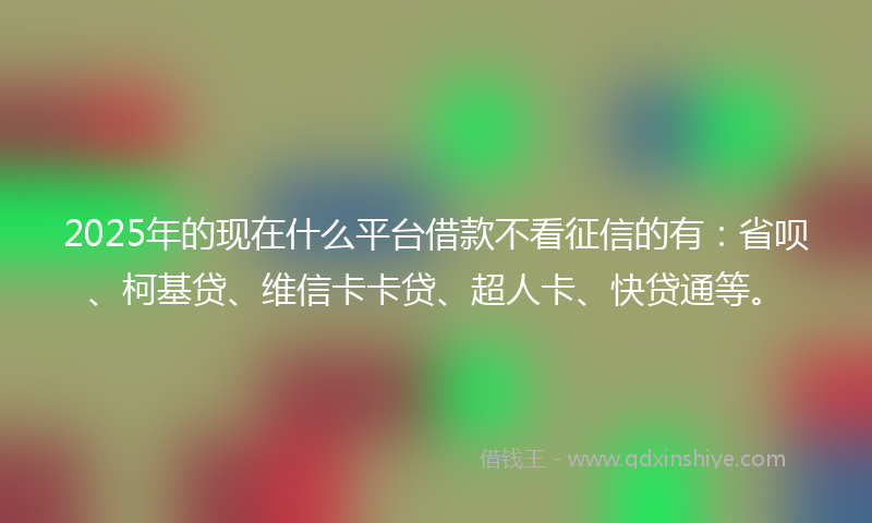 2025年的现在什么平台借款不看征信的有：省呗、柯基贷、维信卡卡贷、超人卡、快贷通等。
