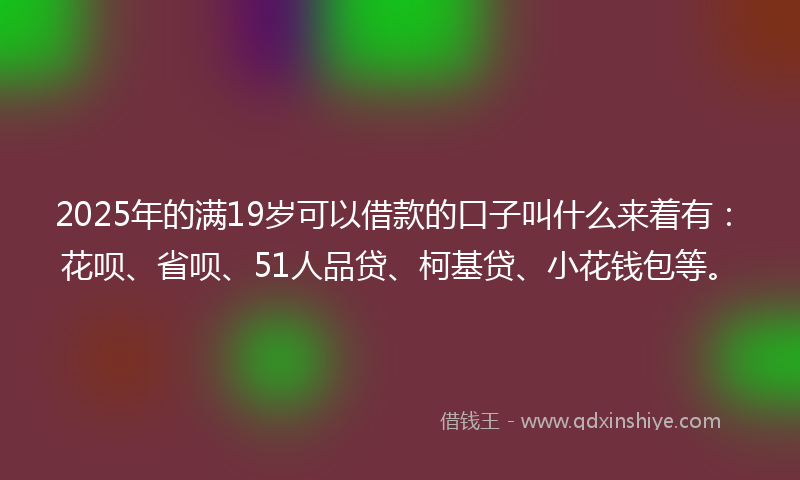 2025年的满19岁可以借款的口子叫什么来着有：花呗、省呗、51人品贷、柯基贷、小花钱包等。