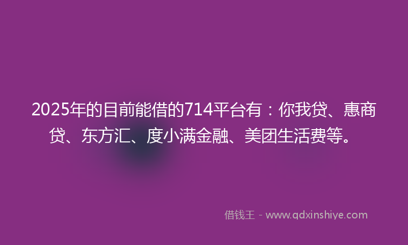 2025年的目前能借的714平台有：你我贷、惠商贷、东方汇、度小满金融、美团生活费等。