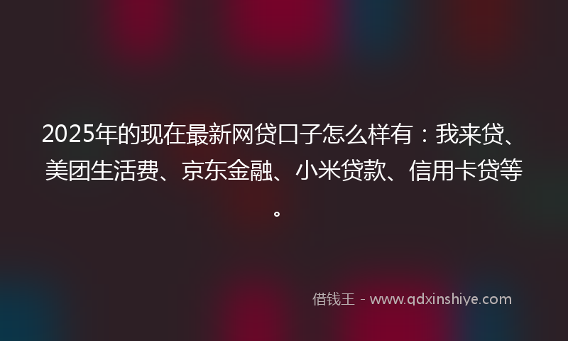 2025年的现在最新网贷口子怎么样有：我来贷、美团生活费、京东金融、小米贷款、信用卡贷等。