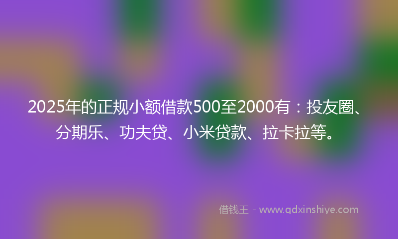 2025年的正规小额借款500至2000有：投友圈、分期乐、功夫贷、小米贷款、拉卡拉等。