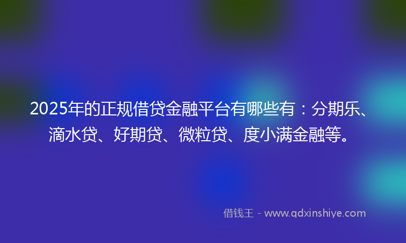 2025年的正规借贷金融平台有哪些有：分期乐、滴水贷、好期贷、微粒贷、度小满金融等。