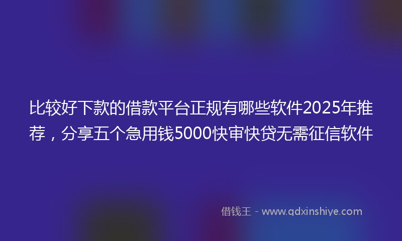 比较好下款的借款平台正规有哪些软件2025年推荐，分享五个急用钱5000快审快贷无需征信软件