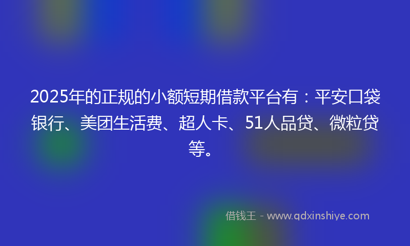 2025年的正规的小额短期借款平台有：平安口袋银行、美团生活费、超人卡、51人品贷、微粒贷等。