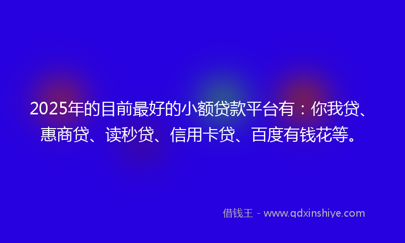 2025年的目前最好的小额贷款平台有：你我贷、惠商贷、读秒贷、信用卡贷、百度有钱花等。