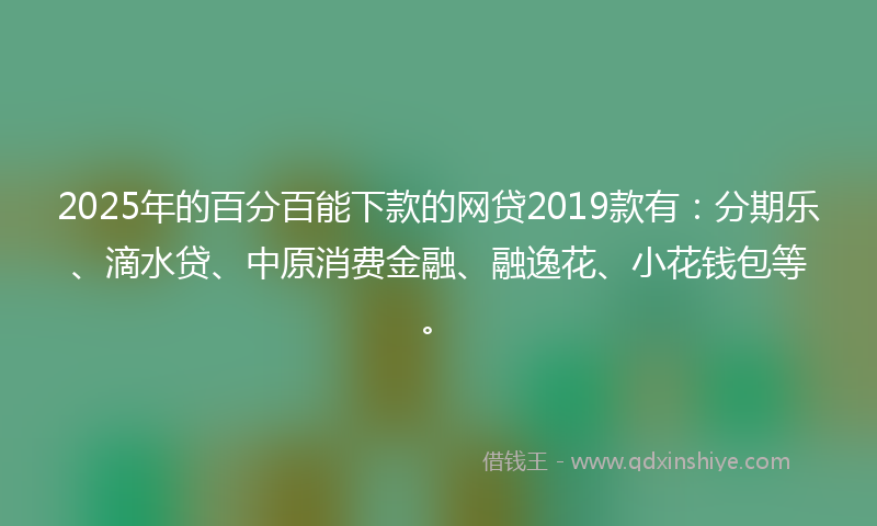 2025年的百分百能下款的网贷2019款有：分期乐、滴水贷、中原消费金融、融逸花、小花钱包等。
