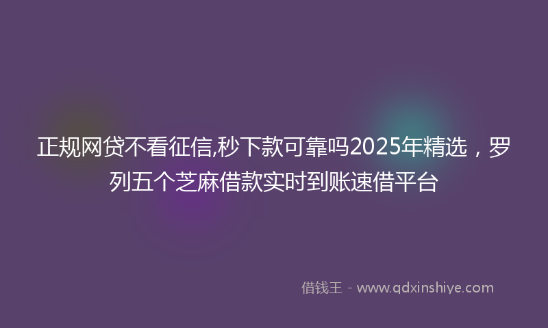 正规网贷不看征信,秒下款可靠吗2025年精选，罗列五个芝麻借款实时到账速借平台