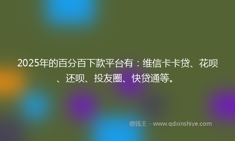 2025年的百分百下款平台有：维信卡卡贷、花呗、还呗、投友圈、快贷通等。