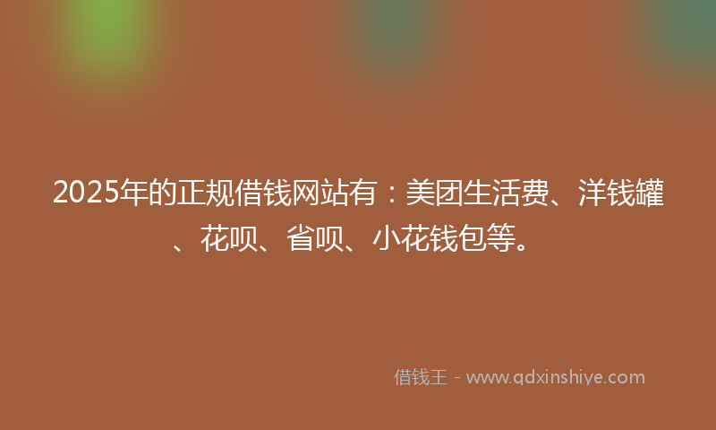 2025年的正规借钱网站有：美团生活费、洋钱罐、花呗、省呗、小花钱包等。