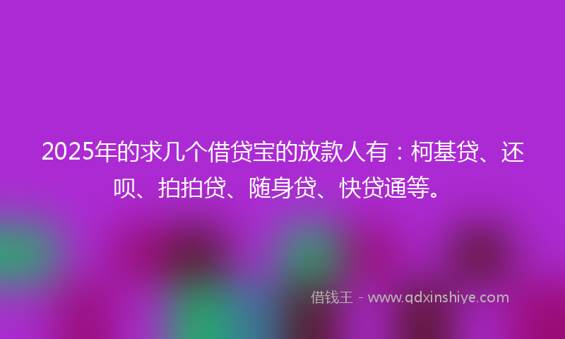 2025年的求几个借贷宝的放款人有：柯基贷、还呗、拍拍贷、随身贷、快贷通等。
