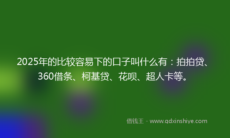 2025年的比较容易下的口子叫什么有：拍拍贷、360借条、柯基贷、花呗、超人卡等。