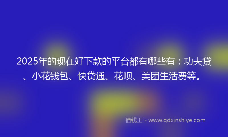 2025年的现在好下款的平台都有哪些有：功夫贷、小花钱包、快贷通、花呗、美团生活费等。