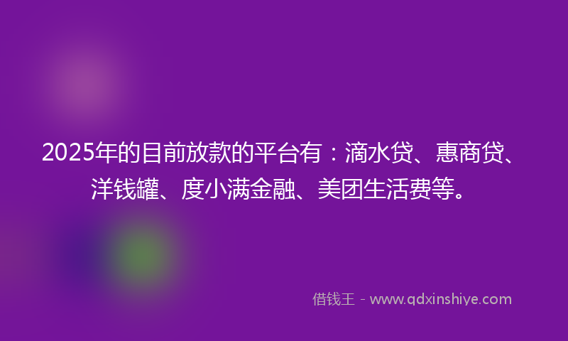 2025年的目前放款的平台有：滴水贷、惠商贷、洋钱罐、度小满金融、美团生活费等。