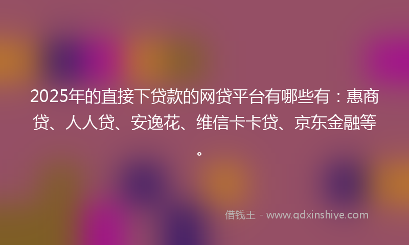 2025年的直接下贷款的网贷平台有哪些有：惠商贷、人人贷、安逸花、维信卡卡贷、京东金融等。