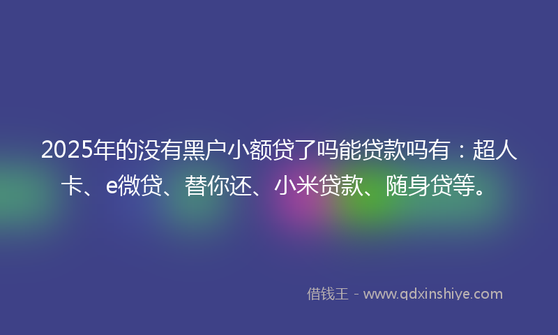 2025年的没有黑户小额贷了吗能贷款吗有：超人卡、e微贷、替你还、小米贷款、随身贷等。