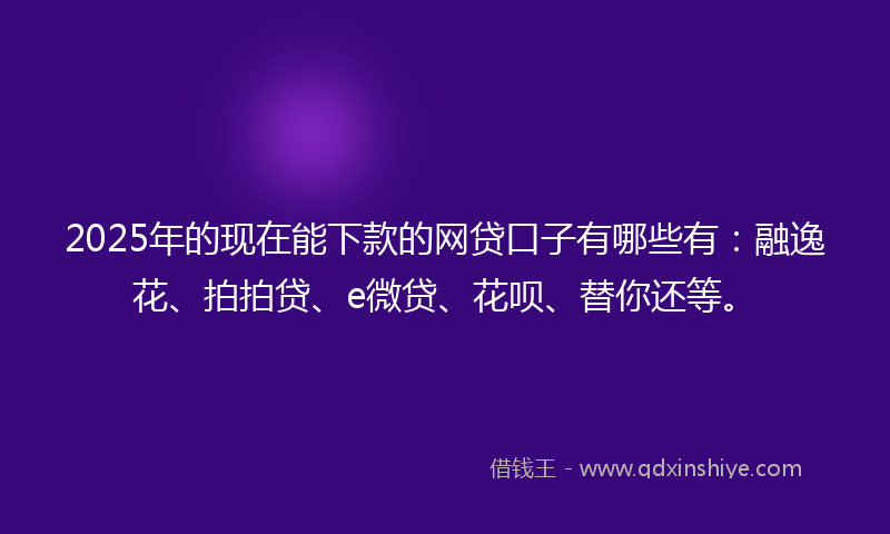 2025年的现在能下款的网贷口子有哪些有：融逸花、拍拍贷、e微贷、花呗、替你还等。