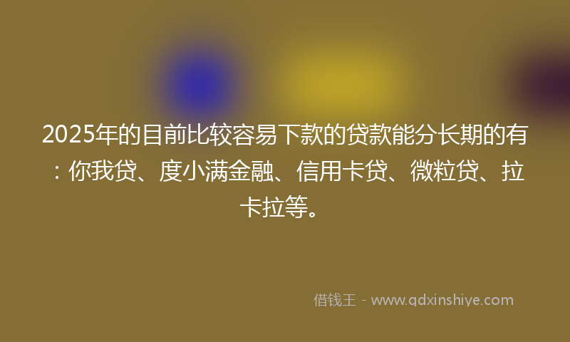 2025年的目前比较容易下款的贷款能分长期的有：你我贷、度小满金融、信用卡贷、微粒贷、拉卡拉等。