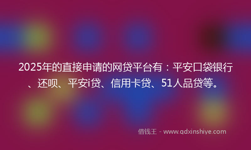 2025年的直接申请的网贷平台有：平安口袋银行、还呗、平安i贷、信用卡贷、51人品贷等。