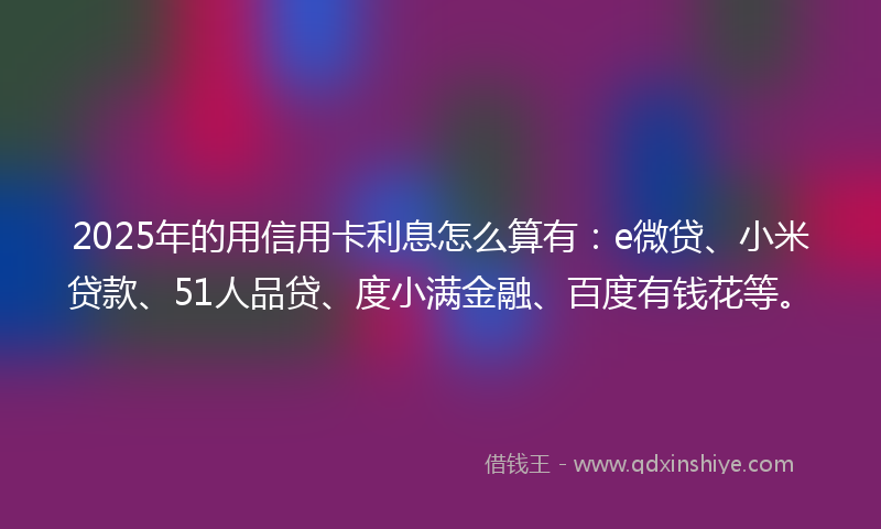 2025年的用信用卡利息怎么算有：e微贷、小米贷款、51人品贷、度小满金融、百度有钱花等。