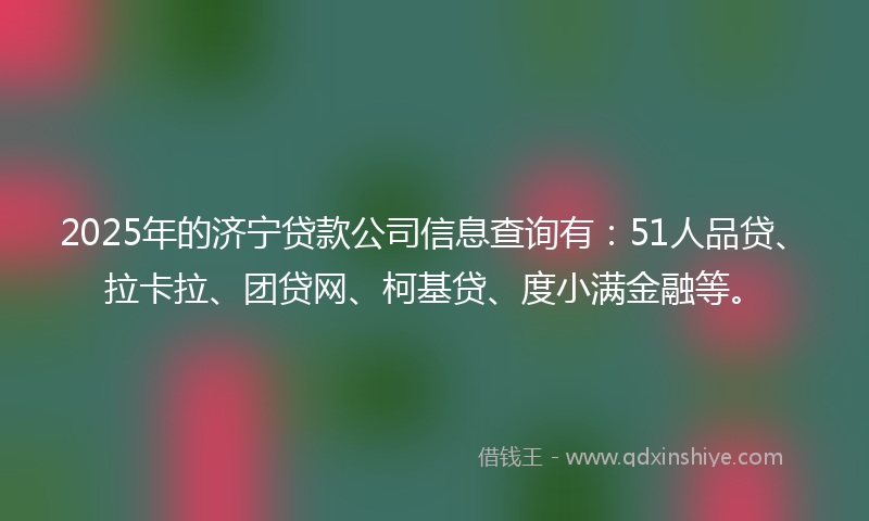 2025年的济宁贷款公司信息查询有：51人品贷、拉卡拉、团贷网、柯基贷、度小满金融等。