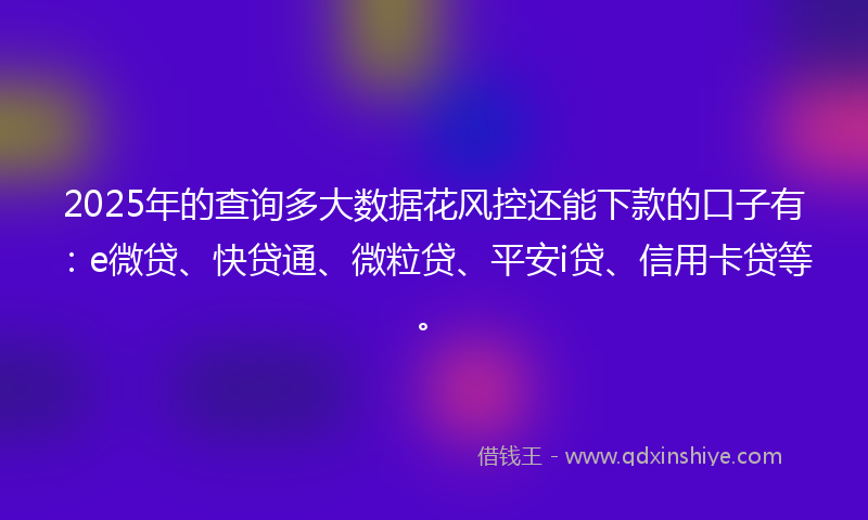 2025年的查询多大数据花风控还能下款的口子有：e微贷、快贷通、微粒贷、平安i贷、信用卡贷等。