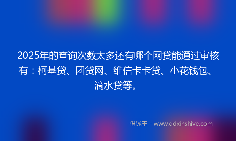 2025年的查询次数太多还有哪个网贷能通过审核有：柯基贷、团贷网、维信卡卡贷、小花钱包、滴水贷等。