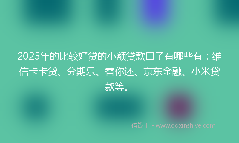 2025年的比较好贷的小额贷款口子有哪些有：维信卡卡贷、分期乐、替你还、京东金融、小米贷款等。
