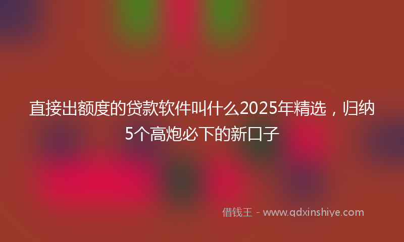 直接出额度的贷款软件叫什么2025年精选，归纳5个高炮必下的新口子