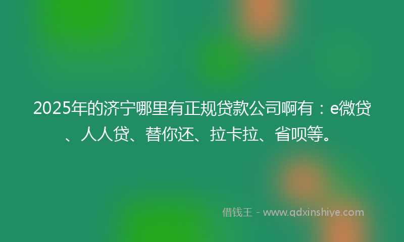 2025年的济宁哪里有正规贷款公司啊有：e微贷、人人贷、替你还、拉卡拉、省呗等。