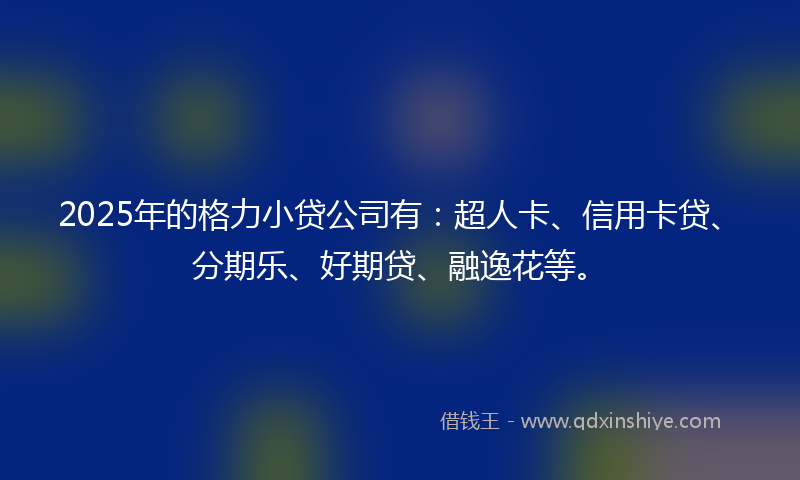 2025年的格力小贷公司有：超人卡、信用卡贷、分期乐、好期贷、融逸花等。