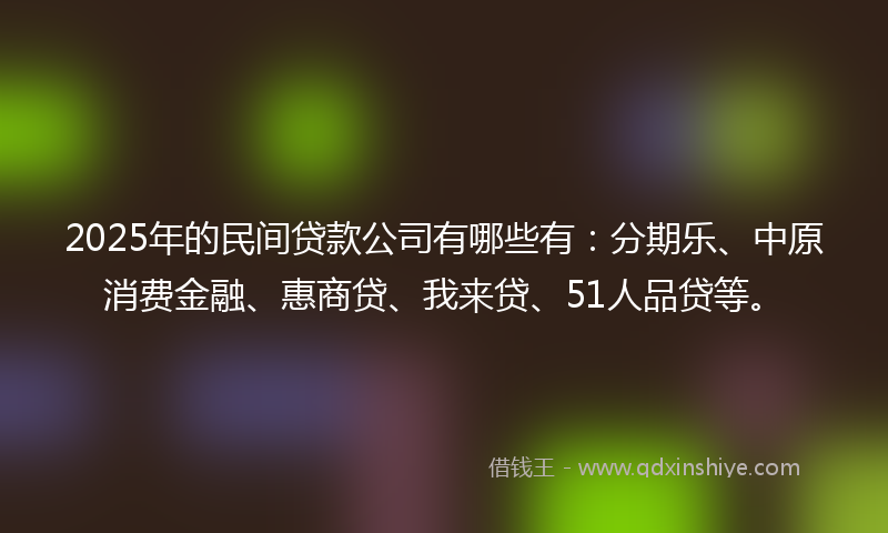 2025年的民间贷款公司有哪些有：分期乐、中原消费金融、惠商贷、我来贷、51人品贷等。
