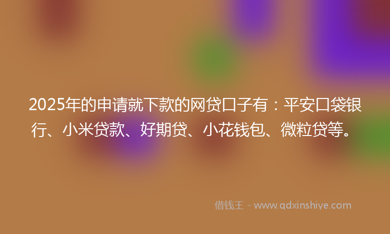 2025年的申请就下款的网贷口子有：平安口袋银行、小米贷款、好期贷、小花钱包、微粒贷等。