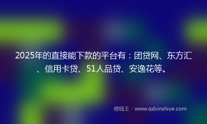 2025年的直接能下款的平台有：团贷网、东方汇、信用卡贷、51人品贷、安逸花等。
