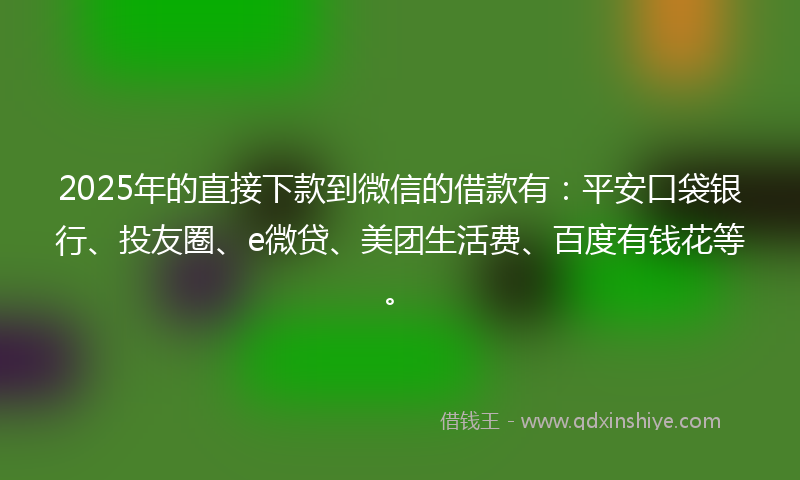 2025年的直接下款到微信的借款有：平安口袋银行、投友圈、e微贷、美团生活费、百度有钱花等。