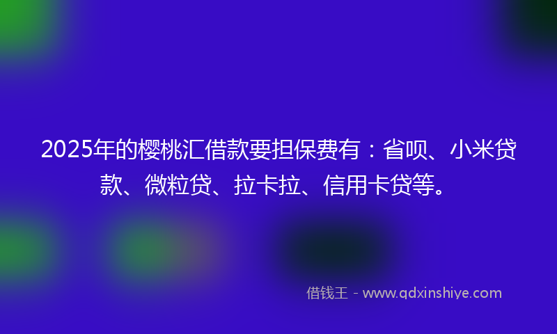 2025年的樱桃汇借款要担保费有：省呗、小米贷款、微粒贷、拉卡拉、信用卡贷等。
