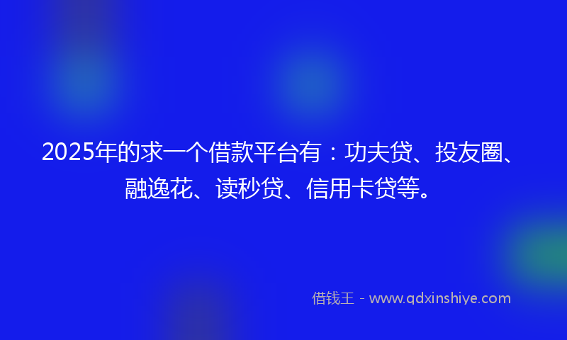 2025年的求一个借款平台有：功夫贷、投友圈、融逸花、读秒贷、信用卡贷等。