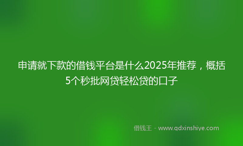申请就下款的借钱平台是什么2025年推荐，概括5个秒批网贷轻松贷的口子